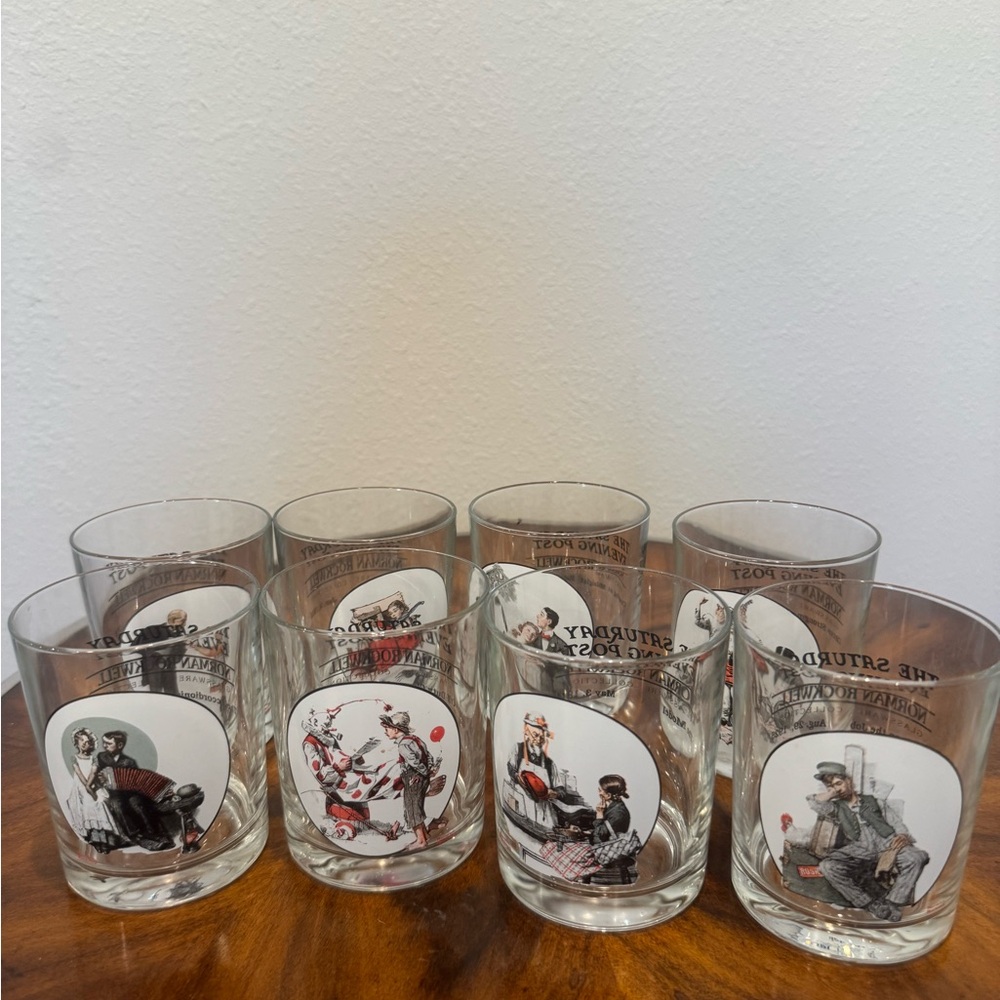 8 Vintage Norman Rockwell The Saturday Evening Post Glasses 12oz. Double Rocks